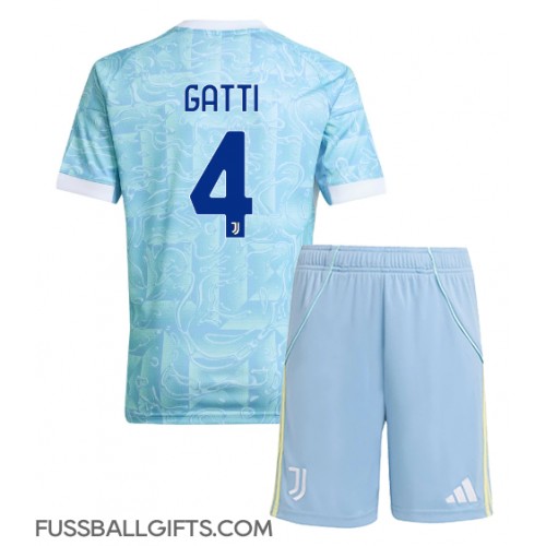 Juventus Federico Gatti #4 Fußballbekleidung Auswärtstrikot Kinder 2025-26 Kurzarm (+ kurze hosen)